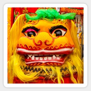 Golden red Chinese Dragon mask SQ Sticker
